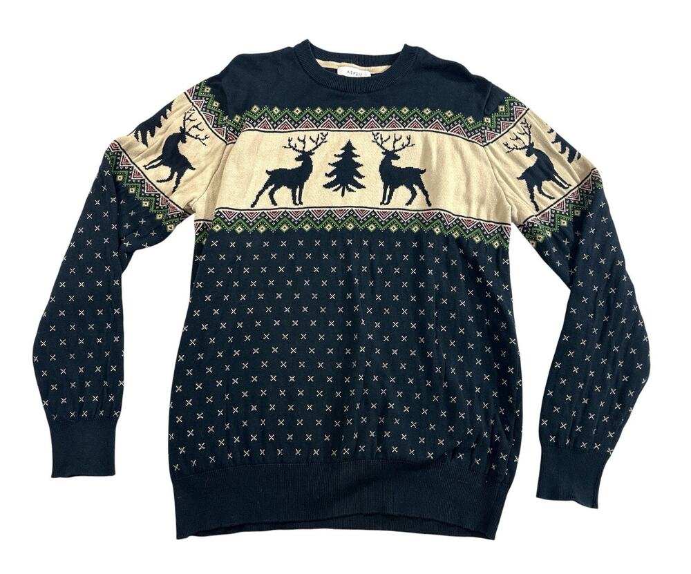 Aspen XL Reindeer Fair Isle Sweater Nordic Ski Christmas Winter Pullover